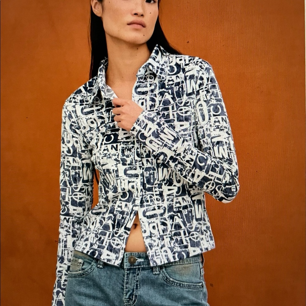 Shrunken Alphabet Graphic Shirt-Blue from Source Unknown